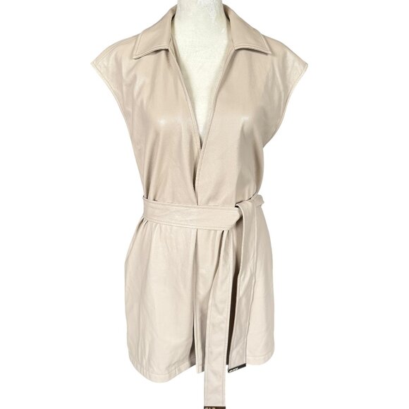 Marc New York knee length beige collared sleeveless belted open jacket vest S - Picture 1 of 11